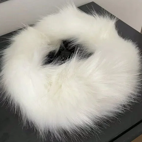 White Women's Fluffy faux fur Snowflake Ear Protector headband - Picture 3 of 3